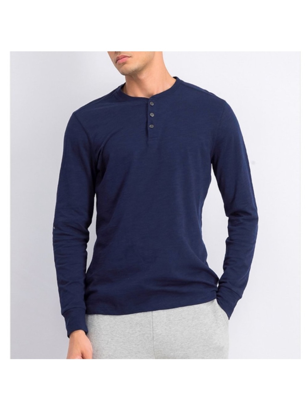 Even Tide Men's Navy Long-Sleeve Henley Shirt 100% Cotton